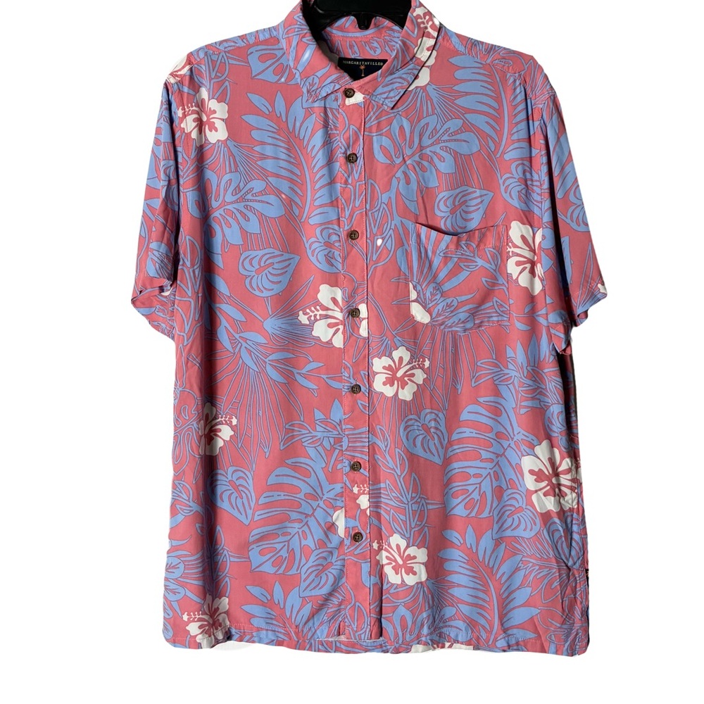 Nwot Margaritaville Hawaiian Shirt Men’s Medium Pink Blue Short Sleeve